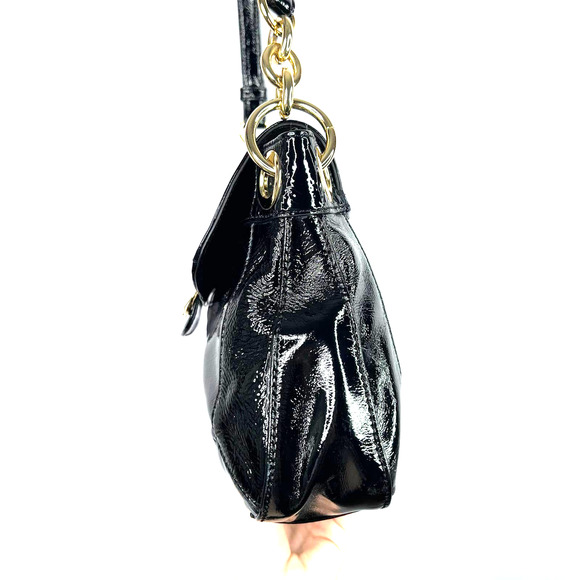 Milly Black Patent Leather Crossbody Purse Shoulder Bag Gold Chain Magnetic - Picture 4 of 8